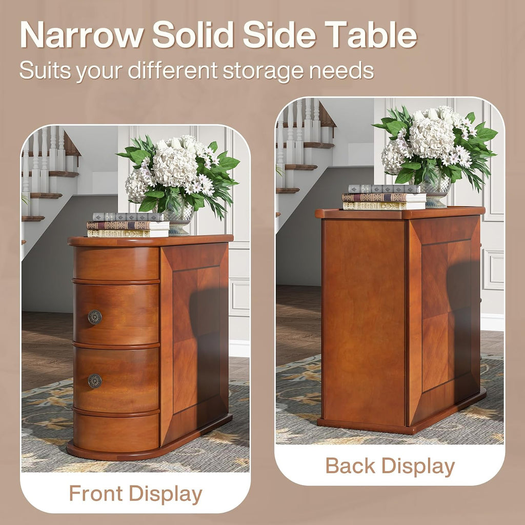 Tribesigns Wood End Table Set of 2, Narrow Solid Side Table 2-Drawer Slim Chair Side Table, No Assembly Required, Finished Back