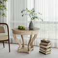 Round Large Side Table End Table with 2 Drawer Storage Space for Living Room, Modern Farmhouse Style (ø31.5''*27.1'', Natural Wood Grain)