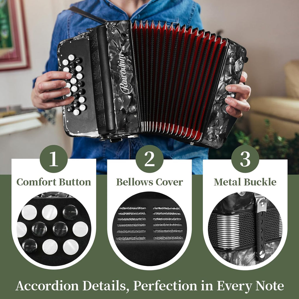 Accordions,22 keys Accordion,8 Bass Student Piano accordions Suitable for beginners and students Lightweight and portable, comes with a backpack and adjustable straps (8 Bass, Gray)