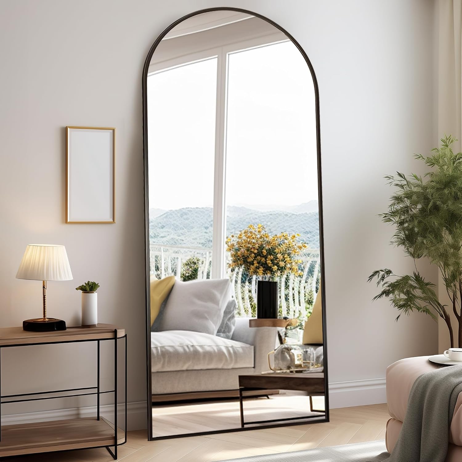 Rowjut Floor Full Length Mirror, Arched Mirrors Full Length 76'x34' Freestanding Large & with Aluminum Frame&Wall Mounted & Hanging or Leaning& Full Body Mirror for Bedroom, Black