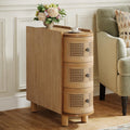 Tribesigns Solid Wood End Table, 3-Drawer Rattan Side Table, Night Stand with 3 Rattan Drawers and Exquisite Embossed Handles for Living Room, No Assembly Required (1, Oak)