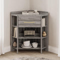 BELLEZE Corner Cabinet with Ultra-Fast USB Type A/C Outlet, Corner Table with 1 Storage Drawer and 8 Shelves, Store and Organize Home Furniture for Bedroom, Living Room Small Space - Sonoma (Gray)