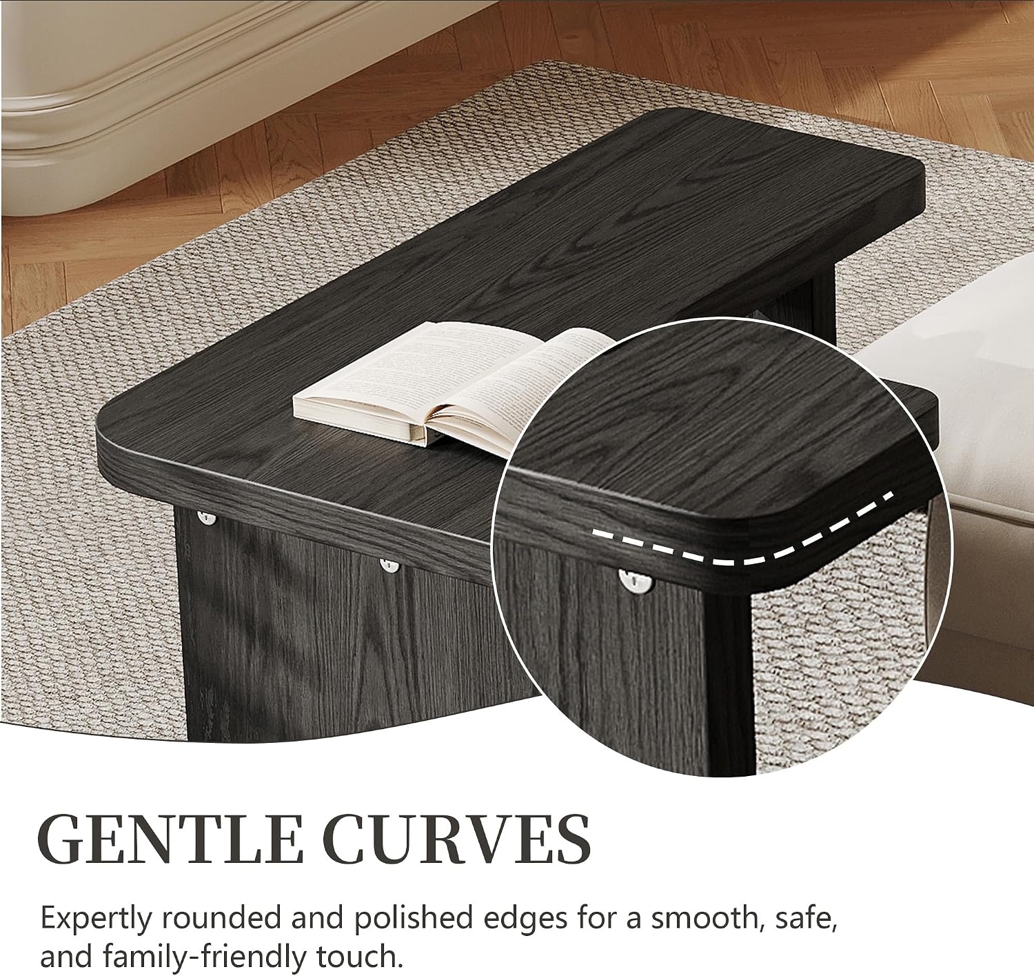 Black Wood Coffee Table, Free Adjustable Modern Living Room Table as Square, Rectangle, Irregular Tea Table, Couch Side Tabl e for Home Office