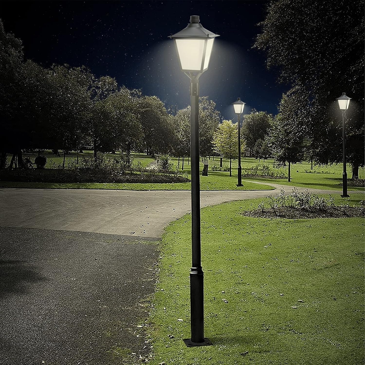 LED Post Top Pole Light - 30W Outdoor Pathway and Street Area Fixture - 3000K 4000K 5000K Dimming - Dusk to Dawn Lighting Fixture for Yard, Garden, Courtyard