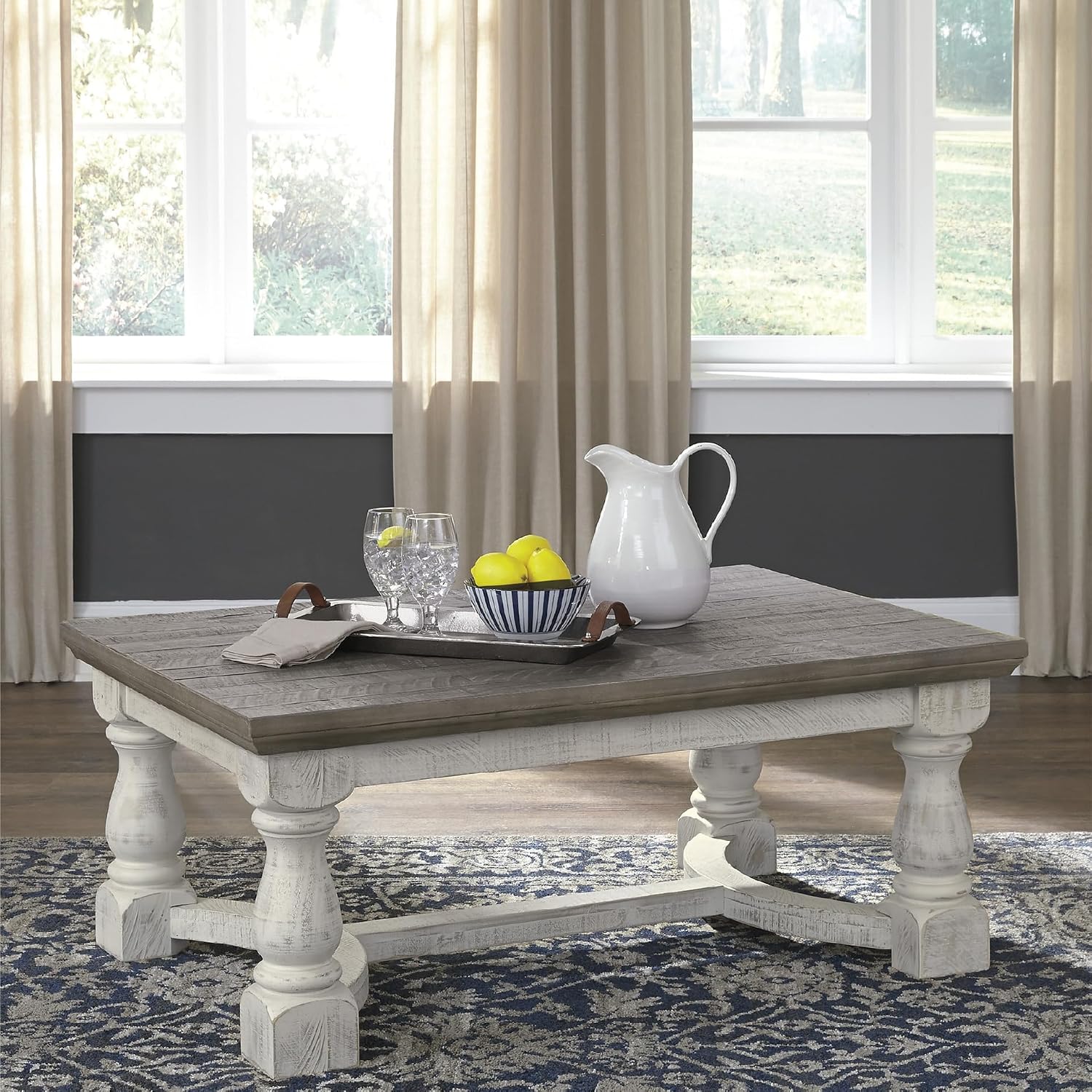 Signature Design by Ashley Havalance Farmhouse Rectangular Coffee Table, Gray & White with Weathered Finish