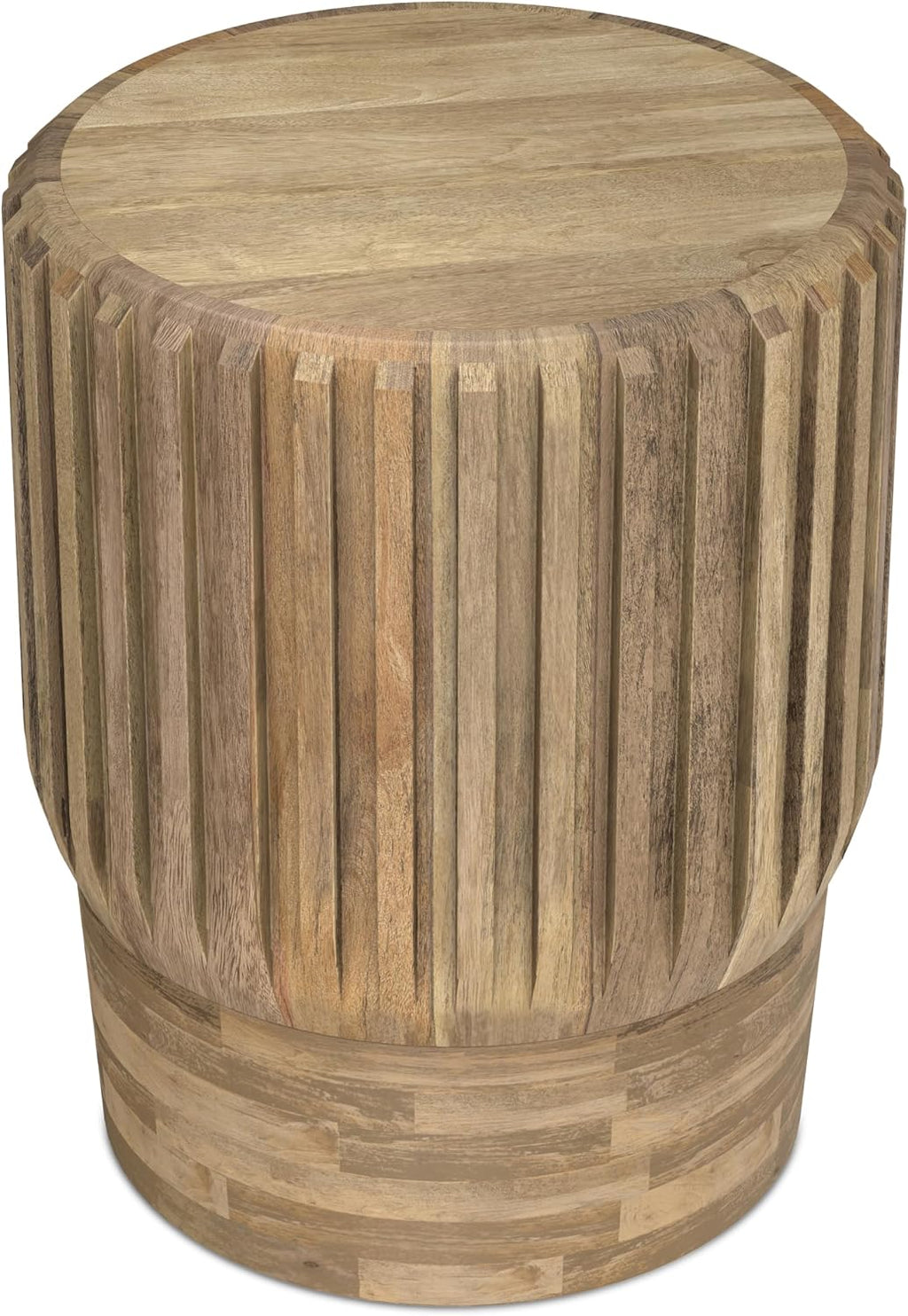 SIMPLIHOME Lyall End Table - 16 inch Wide Solid Mango Wood Round Accent Table with Gear-Fluted Sides in Natural, Contemporary Nightstand or Lamp Stand for Living Room or Bedroom, Assembled