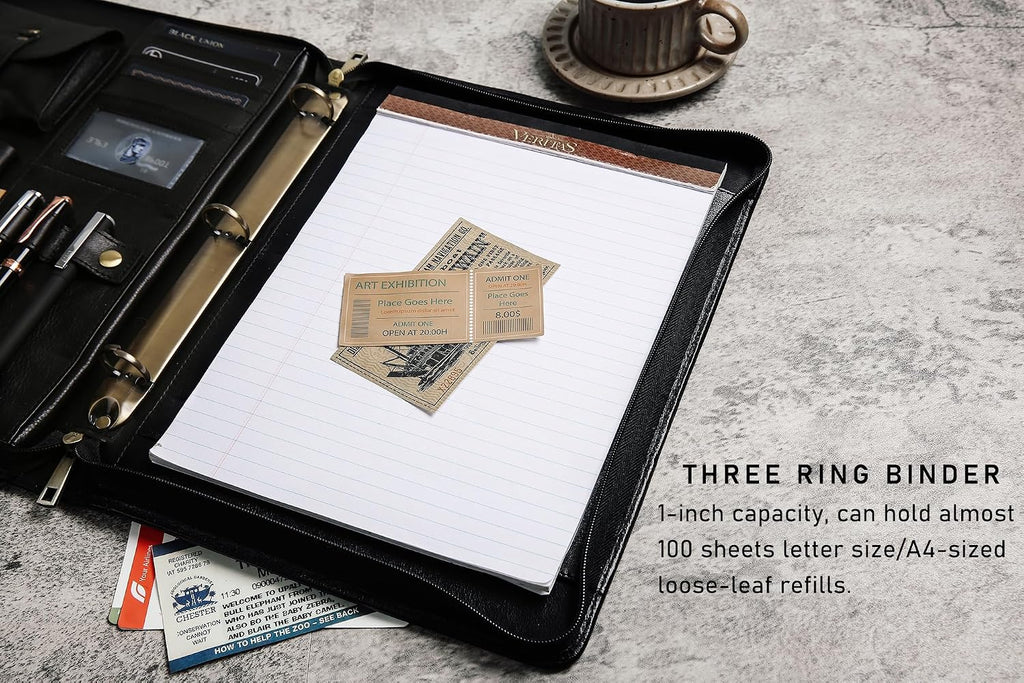 DUKE&COW Leather Portfolio with 3 Ring Binder, Personalized Executive Folio, Engraved Leather Folder, Custom Gift for Men Women (Black, Custom)
