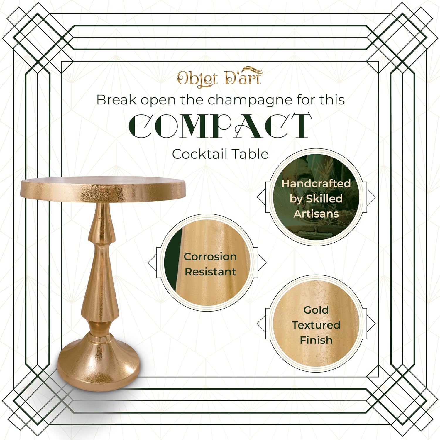 OBJET D'ART Medium Round Metal Side Table, Larissa, 21.5' Height, Vintage Metal Accent, Side, Pedestal, Coctail and Drink Tables for Living Room and Small Spaces