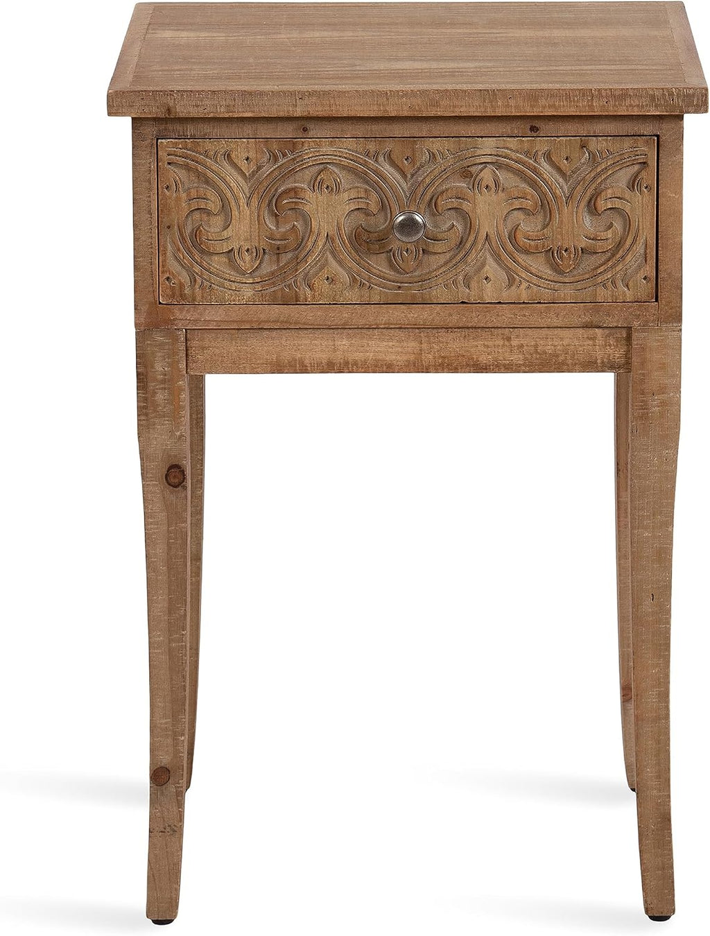 Kate and Laurel Cassetta Soft Rustic Rectangle Side Table; 19 x 14 x 28; Hazelnut; Wooden Living Room End Table with Useful Pull Drawer for Storage
