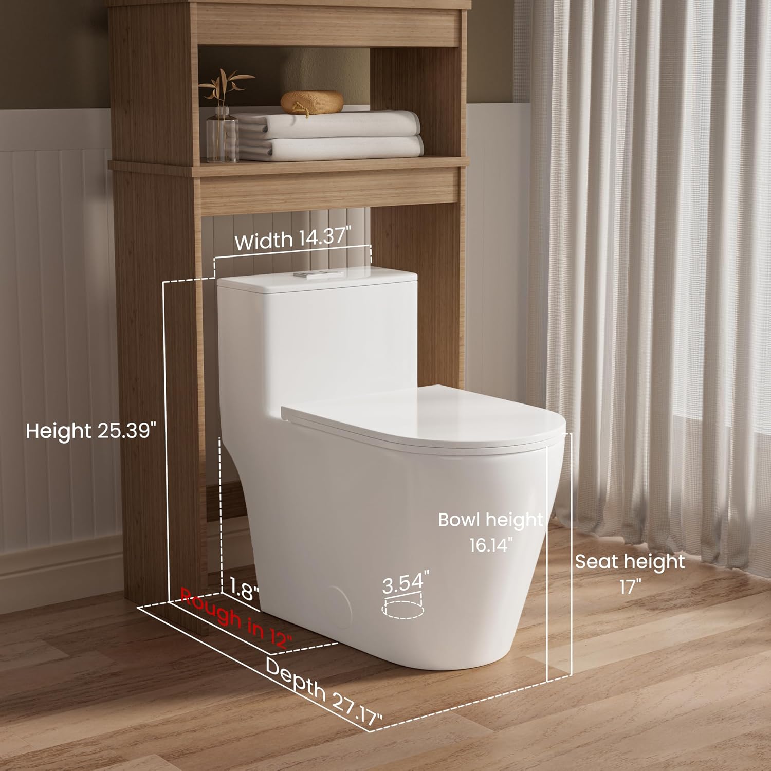 Casta Diva Elongated One Piece Toilet with 17' ADA Comfort Chair Height Seat Compact Toilet for Bathroom Dual Flush 1.1/1.6GPF, 12'' Rough-in, High Efficiency Flush, Standard White Bowl