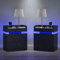 4ever2buy Black Nightstand Set of 2 with Charging Station and LED Lights Modern Bedside Tables with Drawers End Tables for Bedroom