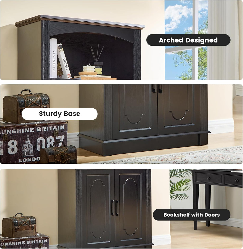 LIDYUK Black 5 Tier Book Shelf and Bookshelf with Storage Cabinet Doors, 72 Inch Tall Bookcase, Wooden Cube Storage Organizer, Bookshelf, Display Cabinet Furniture, Living Room, Pantry