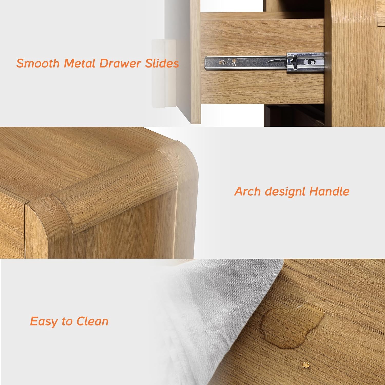 WAMPAT Nightstands Set of 2, Large Nightstands with 3 Drawers, Modern 31.5' Tall Wooden End Tables with Storage, Walnut Nightstands Bedside Tables with Curved Design for Bedroom