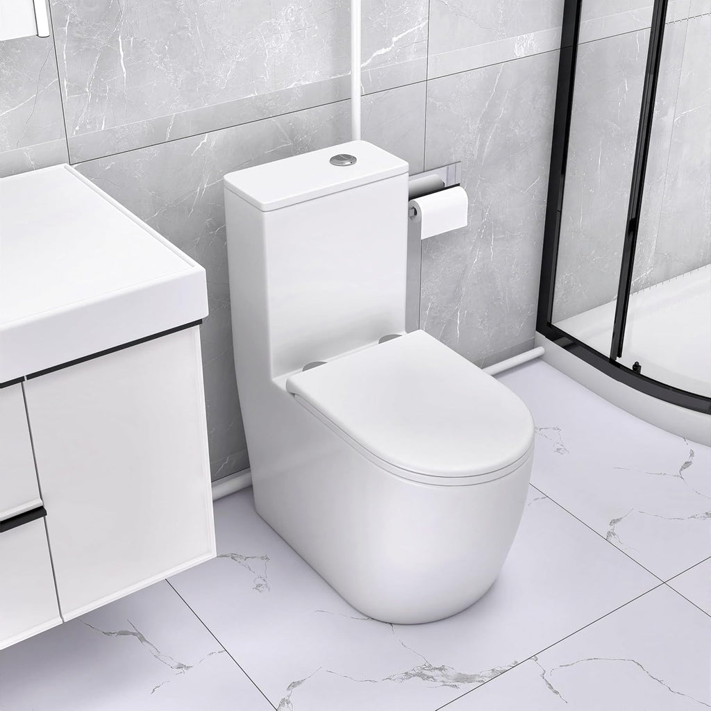 One Piece Top Dual Flush Macerating Toilet W/450Watt Macerator Slient Pump for Basement, 4 Water Inlets Suitable for Bathroom Kitchen Basement,Powerful Flushing Capability Total 2 Items.
