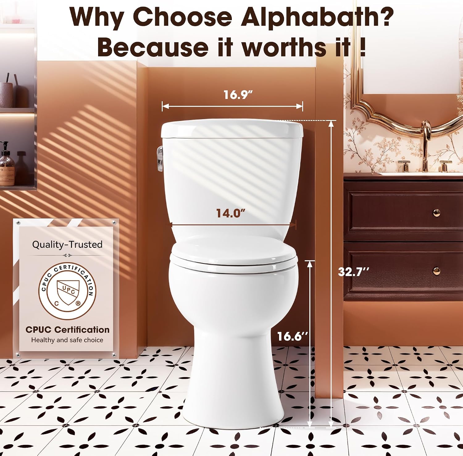17' Comfort Height Toilet with Soft close seat, Two piece Toilets for Bathroom, Nano Self-Cleaning Glaze, 1.01 GPF Powerful Single Flush, Easy to Clean & Install, ADA Height, 12' Rough-In