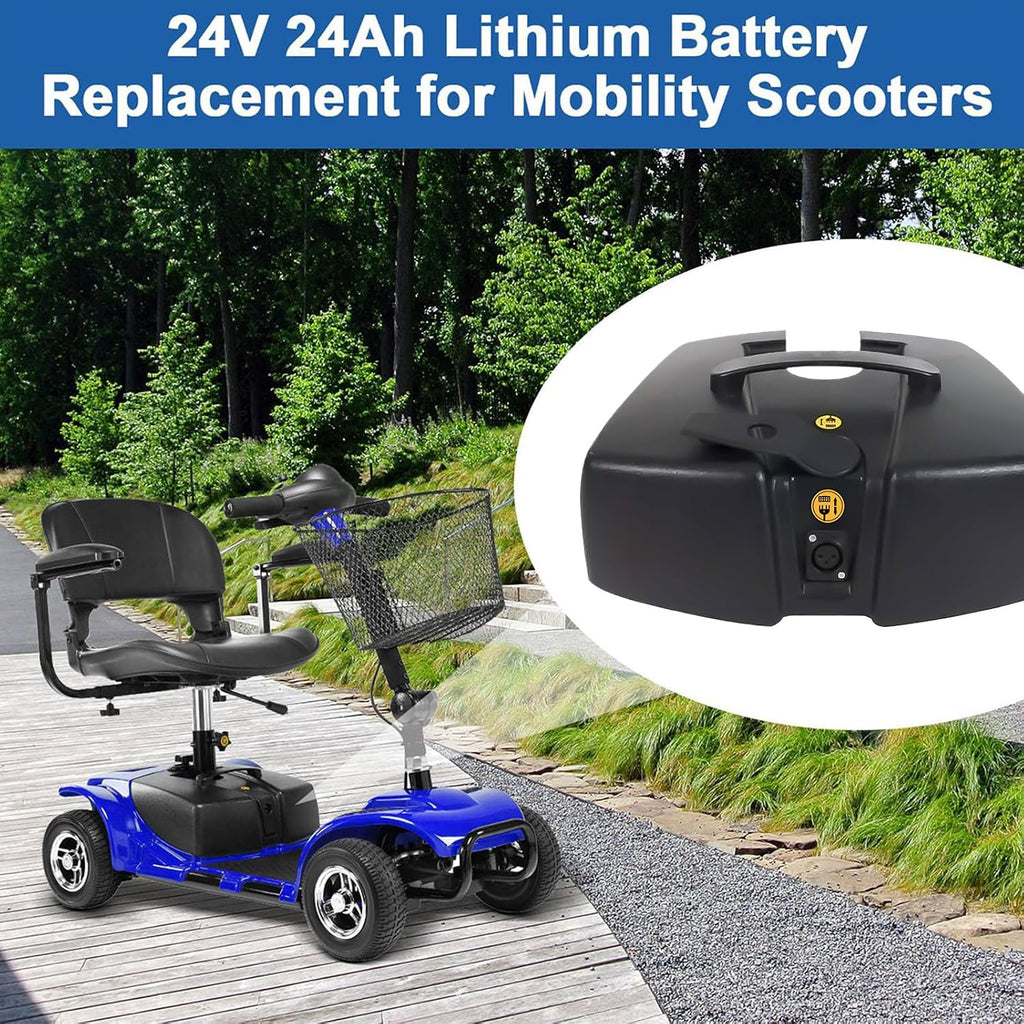 24V 12AH 24AH Mobility Scooter Lithium High Performance Battery Replacement for Vive 3 or 4 Wheel Compatible with VOCIC Folding Wheelchair with Seat - Including Charger (24V 24Ah)