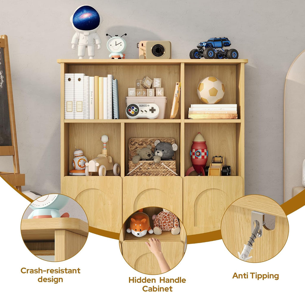 knoworld Toy Storage Organizer,Kids Bookshelf with Hidden Roller Drawer and 5 Open Cubbies,for Kid Room,Living Room,Game Room and Den