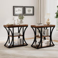 3-Tier End Table, Rustic Nightstand with Storage Shelves, Narrow Side Table for Living Room, Bedroom, Small Spaces – Wood and Metal Accent Table(Set of 2) (2, Rustic Brown)
