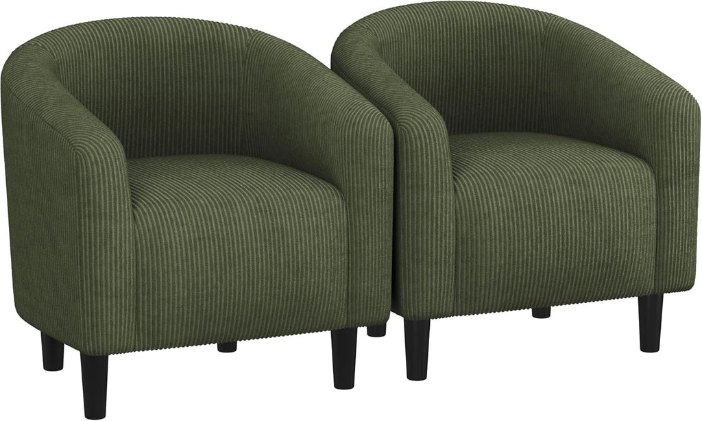 Yaheetech Barrel Chairs, Furry Accent Chairs with Soft Padded Armrest for Living Room Bedroom Waiting Room Office, Set of 2, Dark Green