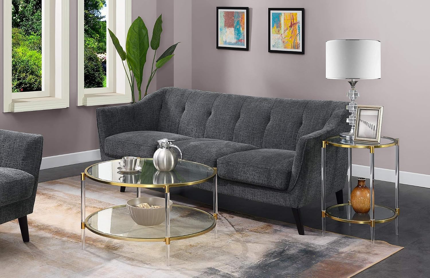 Convenience Concepts Royal Crest 2 Tier Acrylic Glass End Table, Glass/Gold