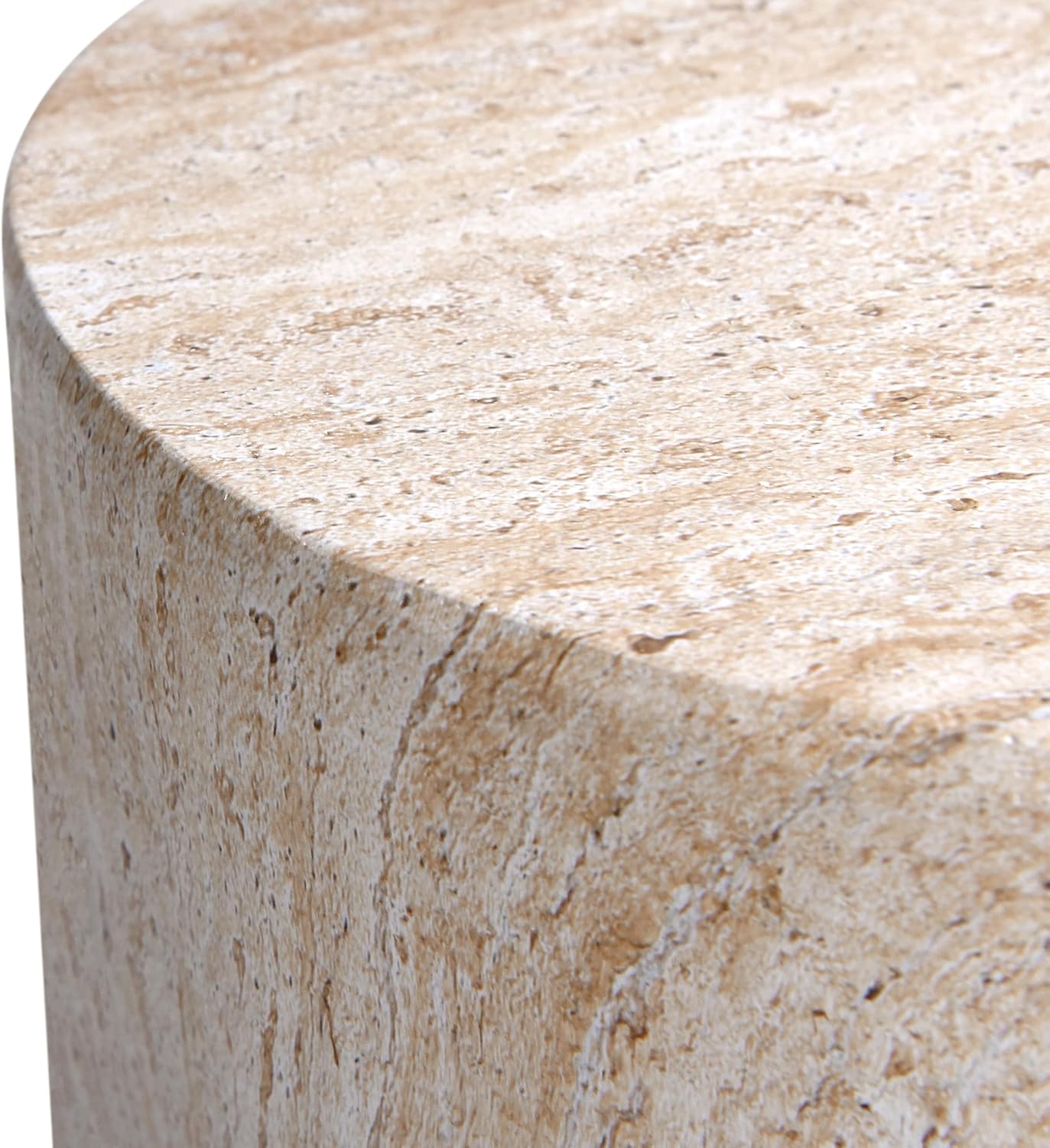 Empire Art Direct Cylinder Travertine Stone Finish Italian Design MgO Side Accent Table, Living Room, Bedroom & Office, 14.2'x14.2'x18.3'