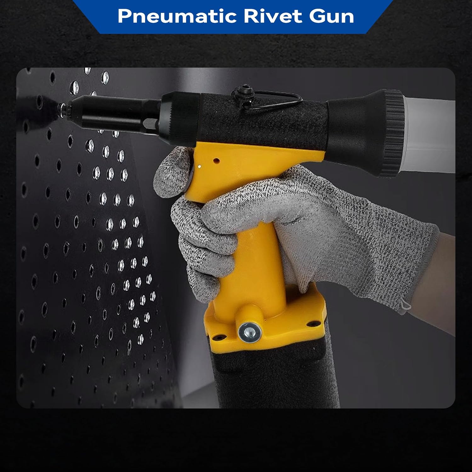 Self-Suction Pneumatic Rivet Gun Kit, Industrial Air Hydraulic Pop Riveter with 5 Nozzles (3/32'–1/4'), 4000LBF Heavy Duty Riveting Tool for Automotive, Construction & Manufacturing