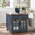 RWYHG Farmhouse End Table with Charging Station,24' Large Sofa Side Table with Glass Barn Door,Rustic Wood Night Stand with Adjustable Storage Shelf,Square Bedside Table for Living Room,Bedroom Office
