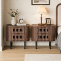 WAMPAT Set of 2 Fluted Nightstands, Modern Wooden End Tables with Drawer, Storage Bedside Table for Bedroom and Living Room