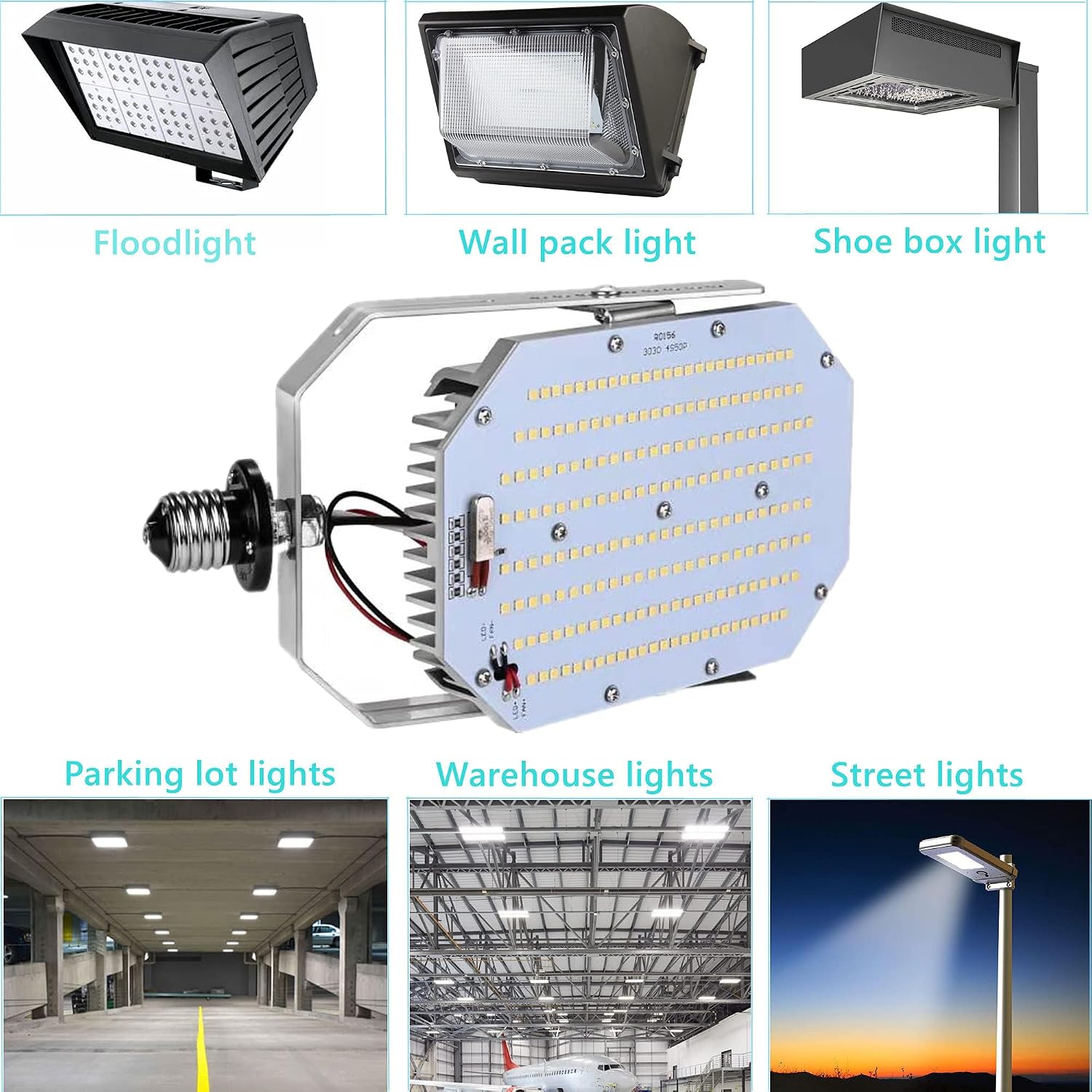 6Pack Shoebox LED Retrofit Kit, 150W Parking Lot LED Retrofit Lights 5000K Cool White E39 Base for Outdoor Tennis Court Canopy Flood Street Area Lighting Fixture, AC100-277V Input