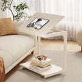 AQIMUELE Wooden C-Shaped End Table,Couch Table with Adjustable Desktop,Small Rolling Side Table with 2 Lockable Wheels 23.6' Width,Small End Table for Couch, Living Room,Bedroom (White)