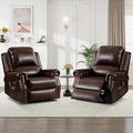 HAOMARKETS Classic Power Recliner Chair Set of 2 with Massage and Heat, Breathable Faux Leather Electric Recliner with USB Port, Overstuffed Reclining Sofa with Rivets for Living Room, Caramel Brown
