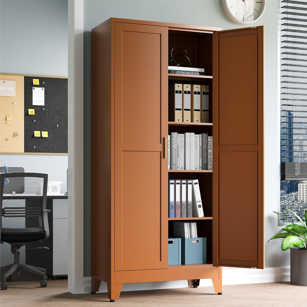 Baborokic 71H Tall Metal Storage Cabinet with 2 Doors and Adjustable Shelves,Kitchen Pantry Storage Cabinets,Tall Freestanding Cupboard for Bathroom,Office,Dining Room,Rustic Brown