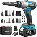 2 in 1 Cordless Electric Rivet/Nut Gun Tool for Nutsert(10/24' & 1/4' & 5/16' & 3/8'),Rivets(1/8'', 5/32'', 3/16'), Portable Battery Powered Pop Rivet/Nut Gun, Auto/Manual Rivet, Two Memory Modes