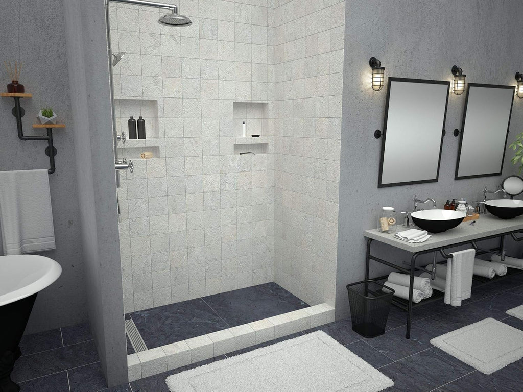 Tile Redi RT3660L-PVC-SQPC Shower Pan with Left Drain- Single Curb Shower Base, 2' PVC Drain, and Grate Included, 60' Width x 36' Depth