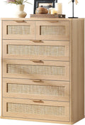 LEYAOYAO Rattan Dresser for Bedroom Set of 2, 41' Tall Chest of Drawers, Modern 6 Drawers Boho Dressers with Storage, Light Oak Dresser Wooden Closet Organizer for Living Room, Hallway, Natural Wood