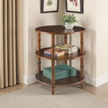 3-Tier Solid Wood Round End Table, Sofa Side Table with Open Storage Shelf Accent Corner Table with Wood Finish, Nightstand with Bamboo-Inspired Legs for Narrow Spaces, Dark Brown, 19.7'D x 23.6'H