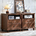 Joaxswe 24' Wide Farmhouse Nightstand Set of 2 with Charging Station,End Table with 2 Drawers,Brown Wood Dresser for Bedroom Cabinet, Bed Side Table Chest of Drawers, Night Stand for Living Room