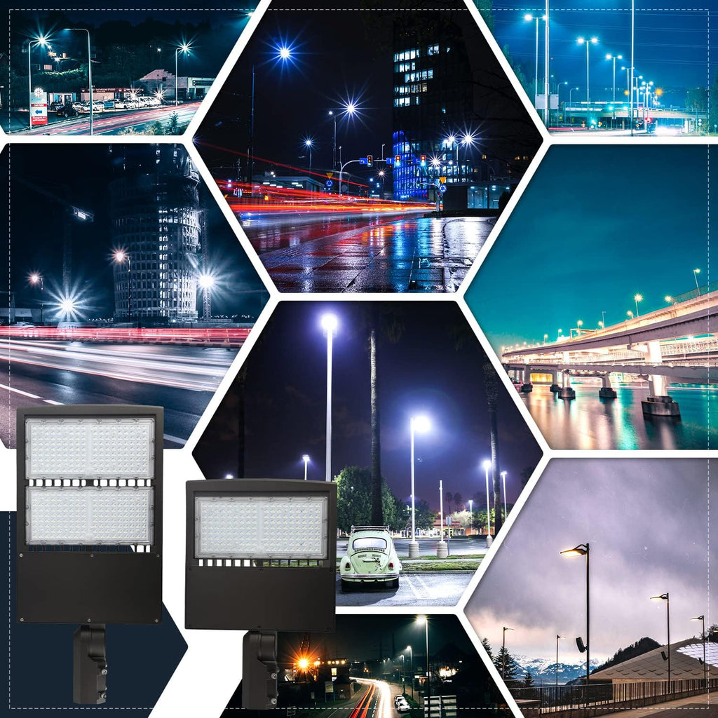 150W LED Parking Lot Light with Dusk to Dawn Photocell, 21000LM 5000K [Eqv. 700W HPS] LED Shoebox Light with Direct Arm Mount, Dimmable Outdoor Area Street Lighting, IP65 AC100-277V UL Listed