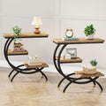 Tribesigns C-Shaped End Table Set of 2, Industrial 3-Tier Small Side Table for Couch, Wood Bedside Table Snack Side Table with Storage Shelves for Living Room Small Space, Light Brown