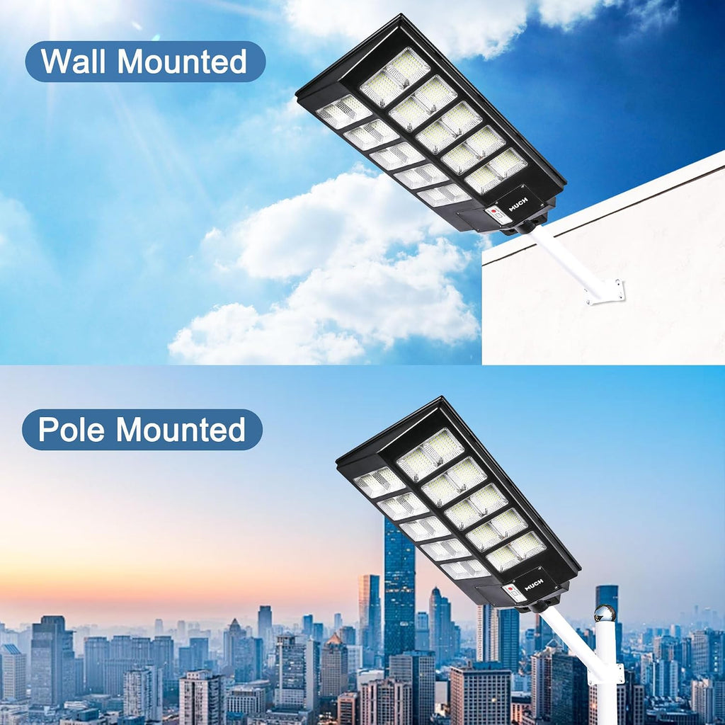 7000W Solar Street Light Outdoor LED Lighting, IP67 Waterproof, 220° Wide Angle Lighting, with Human Body Sensor and Remote Control Operation,for Garden, Yard, Street and Parking Lot (2 pcs)