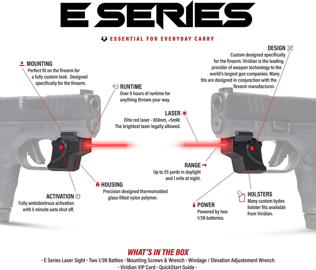 Viridian E Series Class 3R Red Laser Sight, <5mW Output