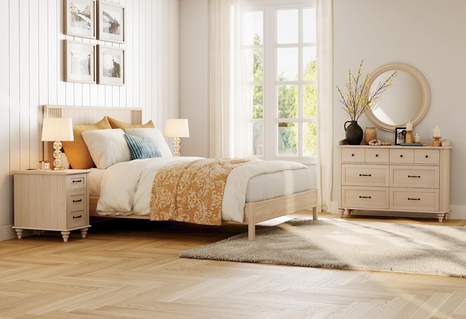 WAMPAT Set of 2 End Tables with Charging Station, Beige Tall Side Table with Storage Cabinet & Drawer, Wooden Nightstands with Power Outlets & USB Ports for Bedroom, Living Room