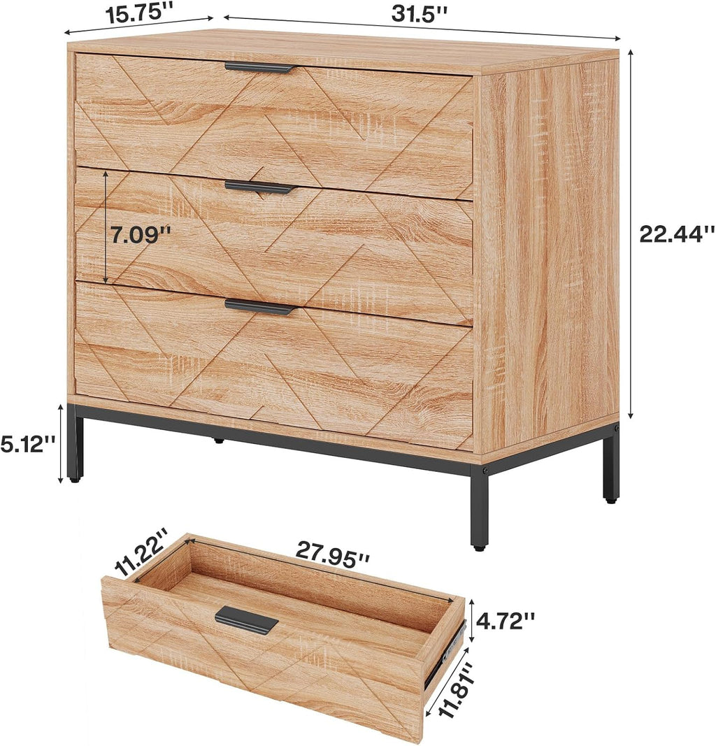 Tribesigns Wooden Nightstand Set of 2 with 3 Drawers, 31' Wide Night Stand with Metal Legs, Modern Large Bedside End Table for Bedroom, Living Room
