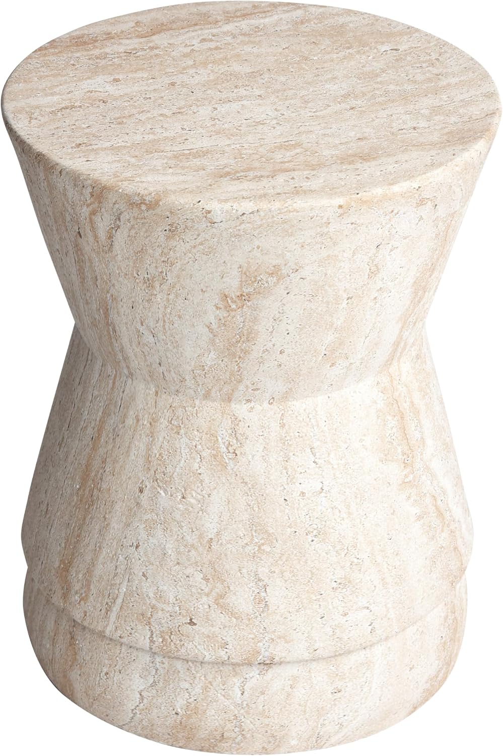 Empire Art Direct Hourglass Travertine Stone Finish Italian Design MgO Side Accent Table, Living Room, Bedroom & Office, 14.4'x14.4'x17.7'