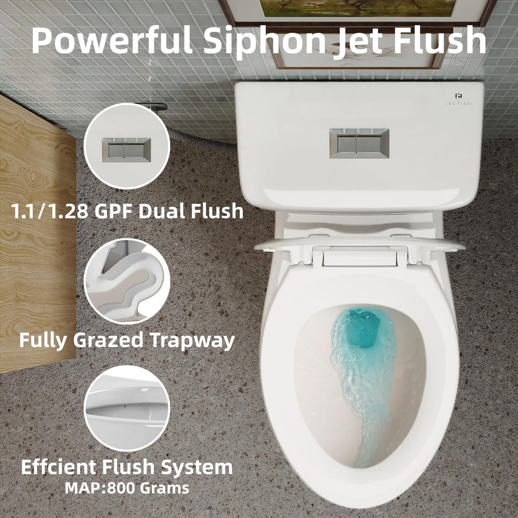 21 Inch Tall Toilet With Skirted Design, Los Flexi Two Piece Extra High Toilet for Tall Height & Seniors, 1.1/1.28 GPF Dual Flush, Powerful Siphon Jet, Quick Install and Soft-Close Seat, 12'' Rough-In