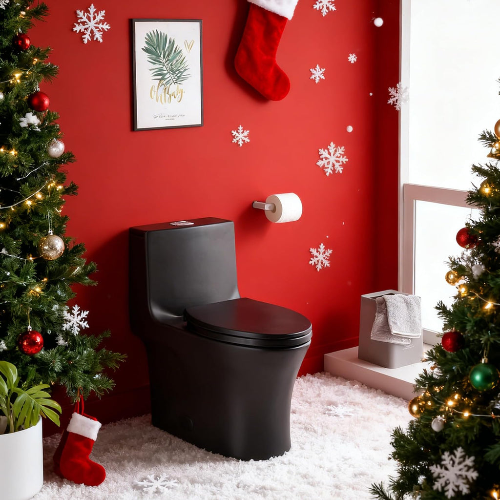 Dual Flush One Toilet, Water Saving Elongated Comfort Height Floor Mounted, Soft Closing Seat, 1000 Gram Map Flushing SToilet, Matte Black