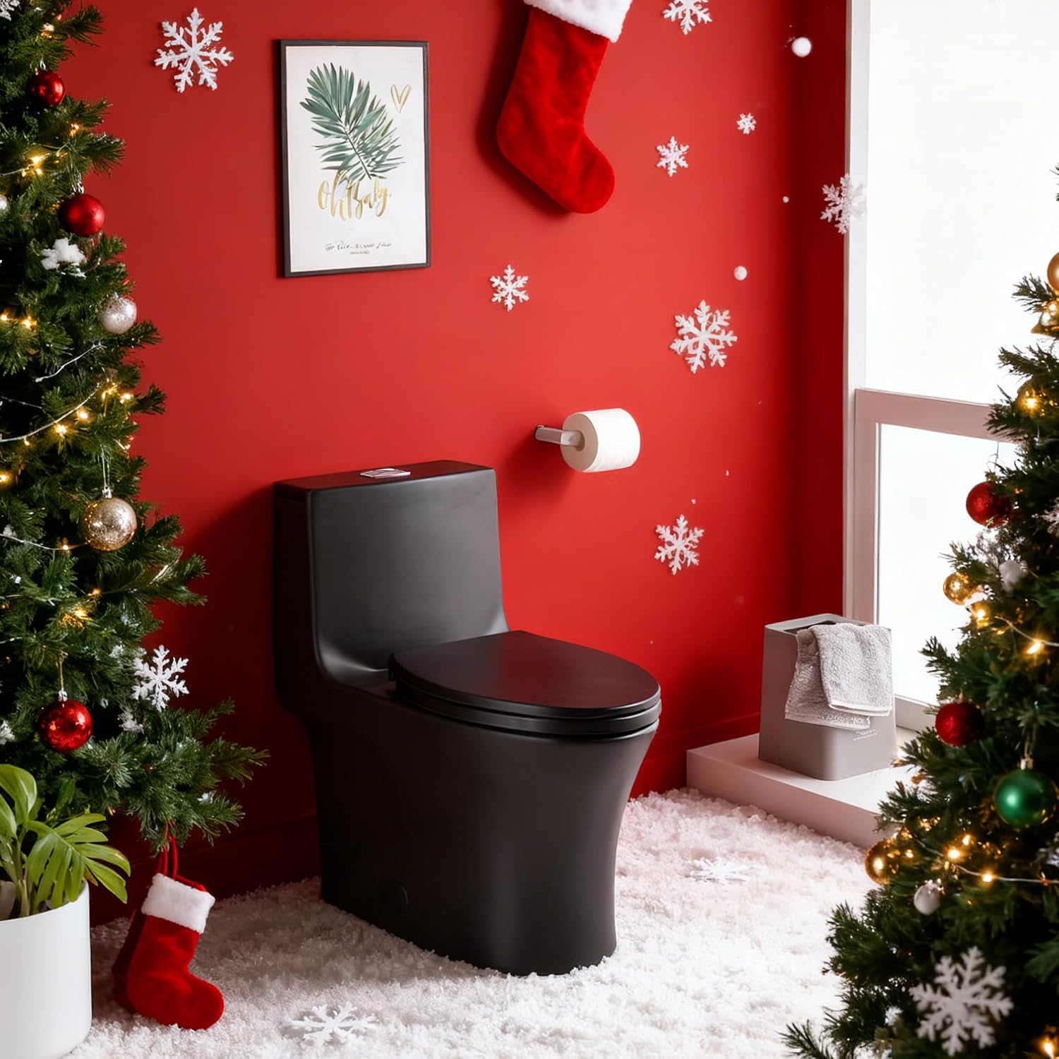 Dual Flush One Toilet, Water Saving Elongated Comfort Height Floor Mounted, Soft Closing Seat, 1000 Gram Map Flushing SToilet, Matte Black