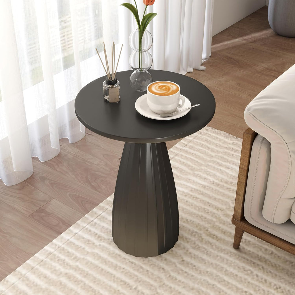 Black Round Side Table Set of 2 for Sofa, Metal Small Circle Couch End Table, Modern Round Nightstand, Mid Century Bedroom Night Stand, for Living Room, Skinny, 15.5 Inches