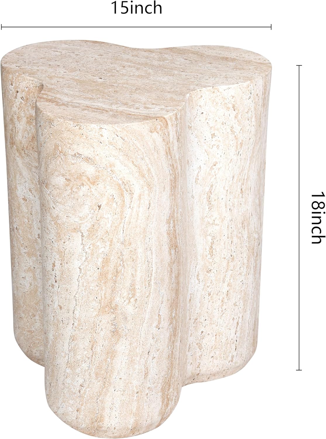 Empire Art Direct Clover Travertine Stone Finish Italian Design MgO Side Accent Table, Living Room, Bedroom & Office, 14.4'x13.8'x17.8'
