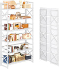 4NM Extra Wide 6 Tiers No Assembly Book Shelves, 61.8' H Folding Bookshelf Bookcase Open Industrial Foldable Shelves for Bedroom, Living Room, Home Office - All White